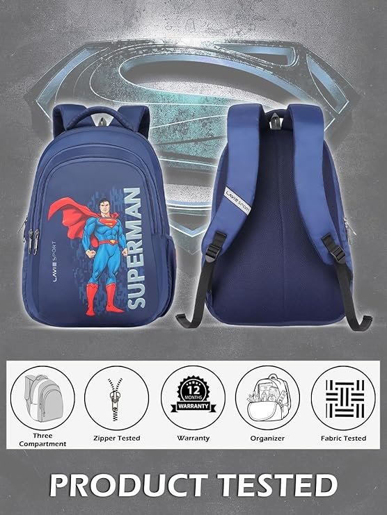 Lavie Sport Superman Ace 26L Casual 17" Backpack for Boys/Girls (Navy) - Image 5