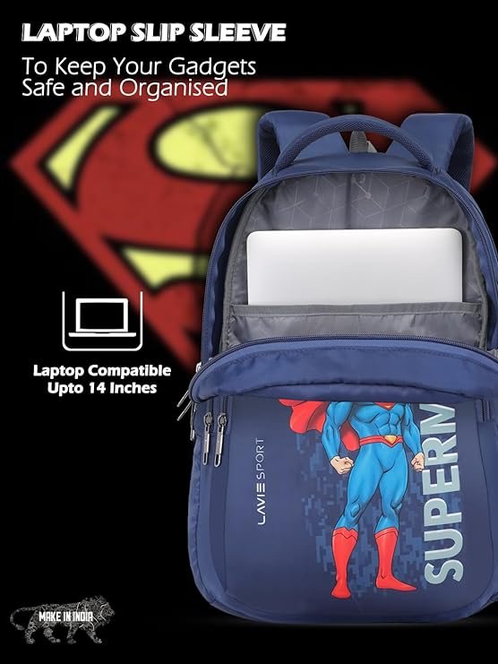 Lavie Sport Superman Ace 26L Casual 17" Backpack for Boys/Girls (Navy) - Image 4