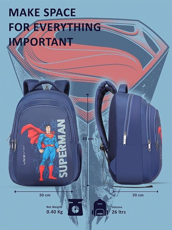 Lavie Sport Superman Ace 26L Casual 17" Backpack for Boys/Girls (Navy) - Image 3