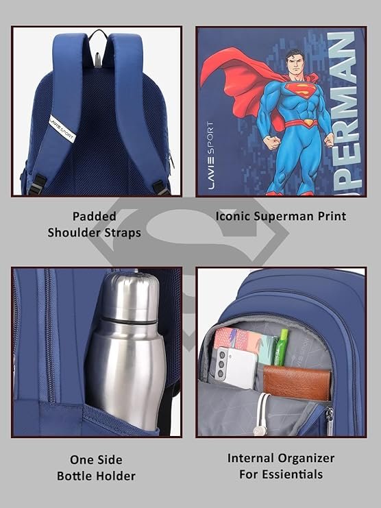 Lavie Sport Superman Ace 26L Casual 17" Backpack for Boys/Girls (Navy) - Image 2