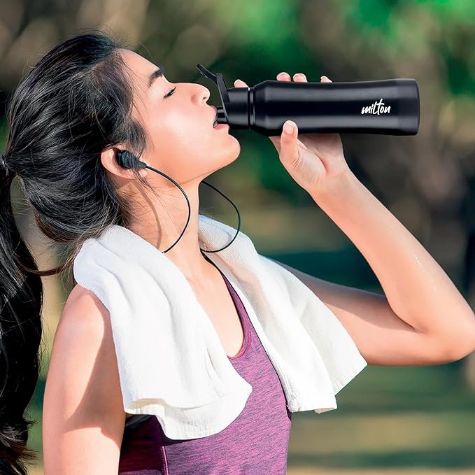 MILTON Comet 1000 Single Wall Stainless Steel Water Bottle, 980 ml, Black - Image 5