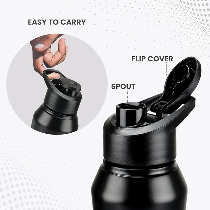 MILTON Comet 1000 Single Wall Stainless Steel Water Bottle, 980 ml, Black - Image 4