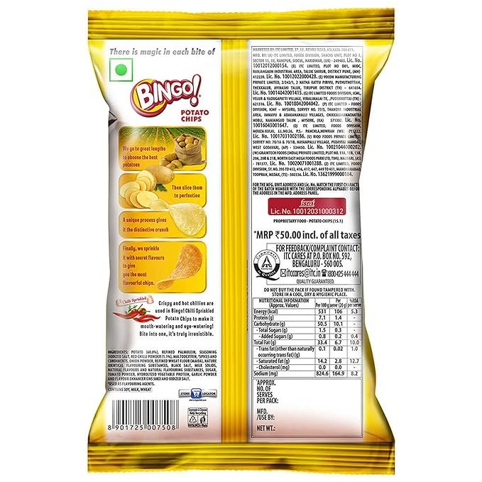 Bingo! Original Style Chilli Sprinkled & Salt Spinkled - Flat Cut Spicy Potato Chips Pack for Snacks – 21 g - Image 3