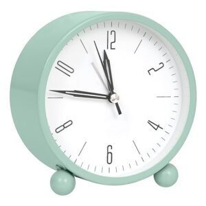 ABOUT SPACE Metal Alarm Clock - 4 Inch Round Silent Analog Desk/Table Clock with Night LED