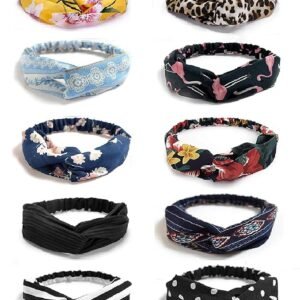 FAMEZA 6Pcs Women Girls Headband Boho Floral Chiffon Hair Band Twisted Turban Head Wrap for Sports or Fashion(Chiffon1)