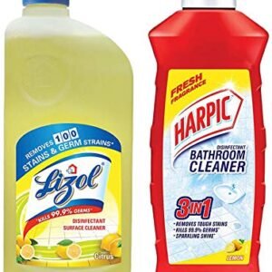 Lizol Disinfectant Floor Cleaner Citrus - 500 ml + Harpic Disinfectant Bathroom Cleaner, Lemon - 1 L (Promo Pack)