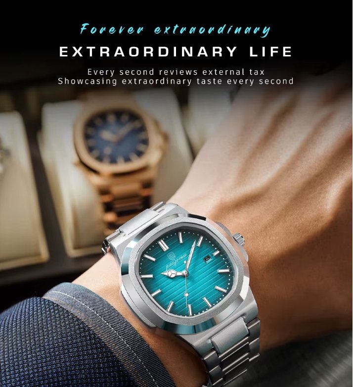 2024 New PENGAGAR Luxury Watch Business Waterproof Male Clock Luminous Date Stainless Steel Square Quartz Men Watch - Image 5