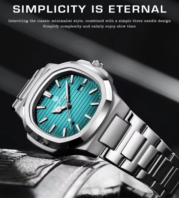 2024 New PENGAGAR Luxury Watch Business Waterproof Male Clock Luminous Date Stainless Steel Square Quartz Men Watch - Image 4