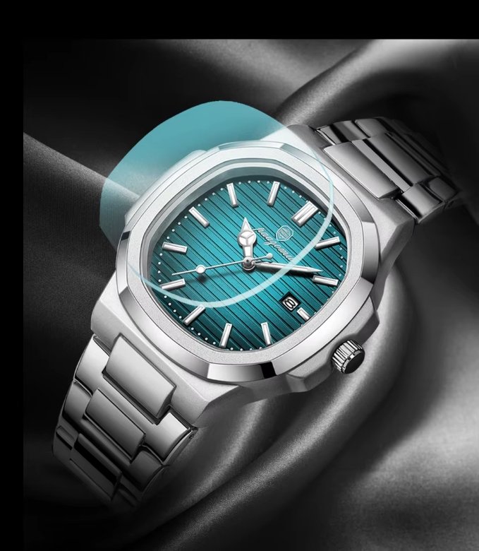 2024 New PENGAGAR Luxury Watch Business Waterproof Male Clock Luminous Date Stainless Steel Square Quartz Men Watch - Image 2